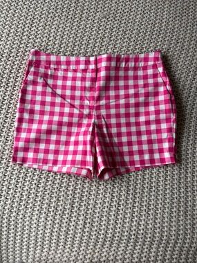 Boden Pink and White Gingham High-Waist Shorts